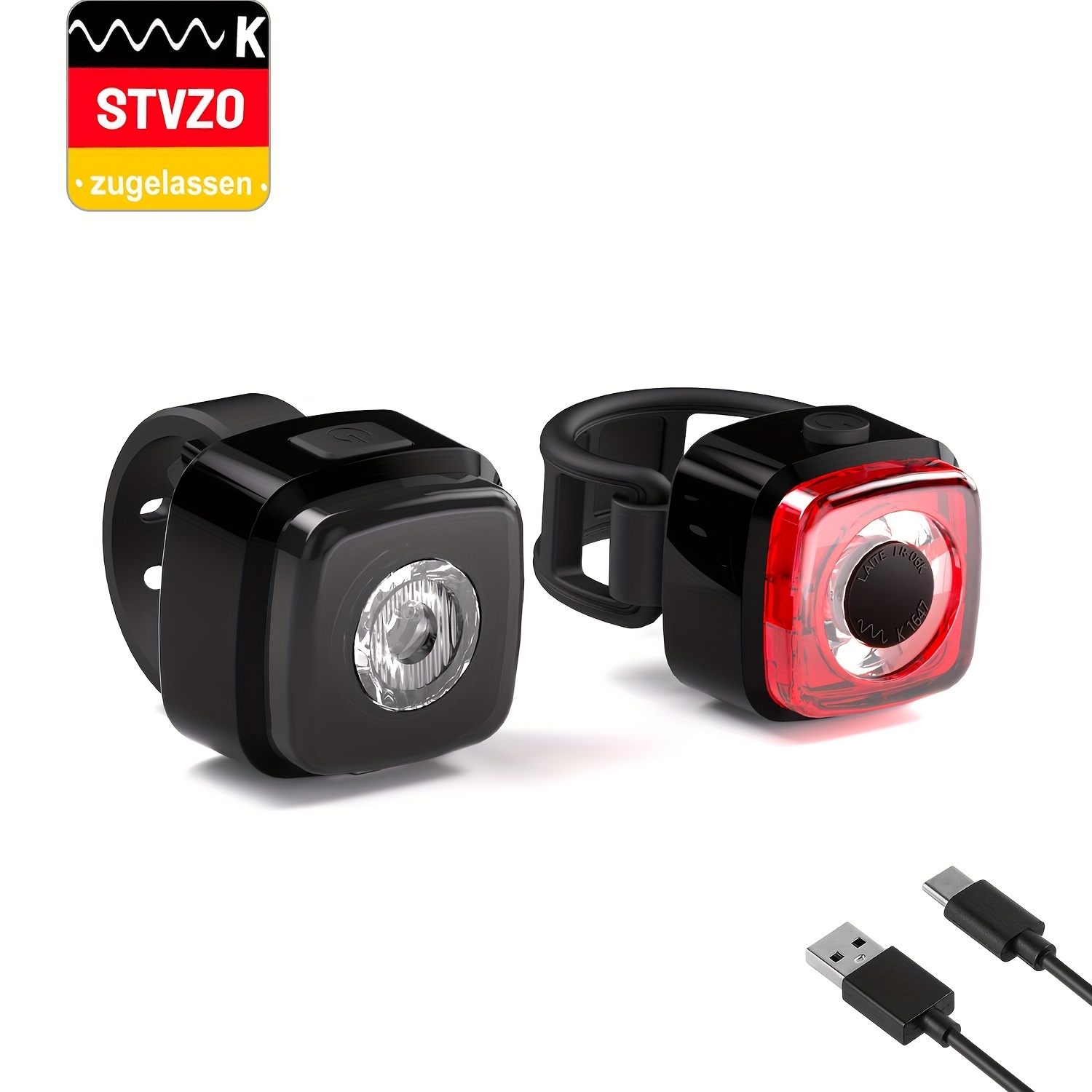 Image of Led Bike Light Set, Approved, Usb-c Rechargeable Front And Rear Lights For Night Riding, 200m Visibility , Trail, Camping & Commuting