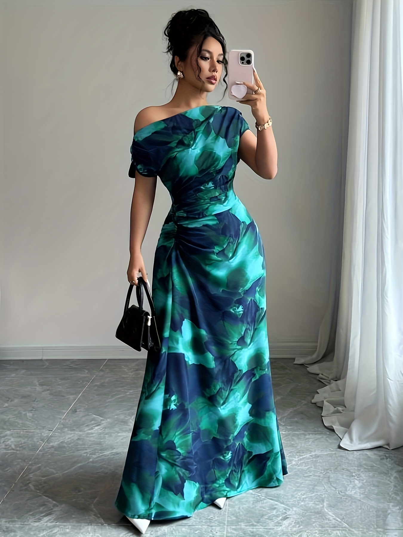 womens elegant shoulder asymmetrical neckline waist ruched - Temu Qatar
