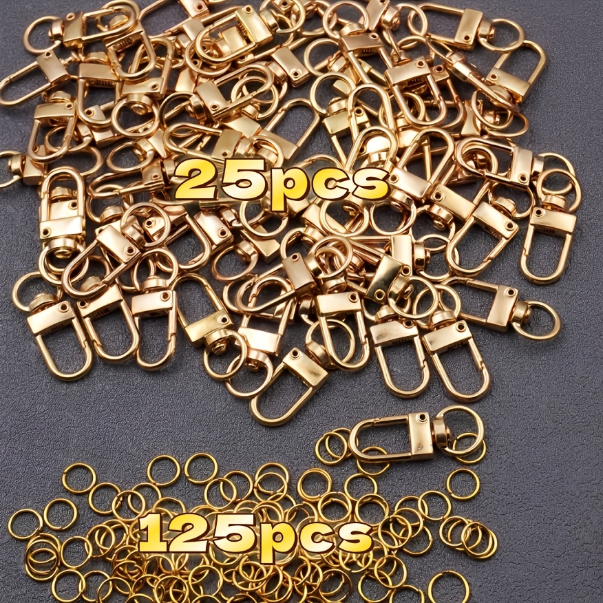 TEMU 150pcs Kc Rotatable Keychain And Open Jump Ring Set, Including 25pcs Keychains And 125pcs Rings, Suitable For Keychains, Handicrafts, U-shaped