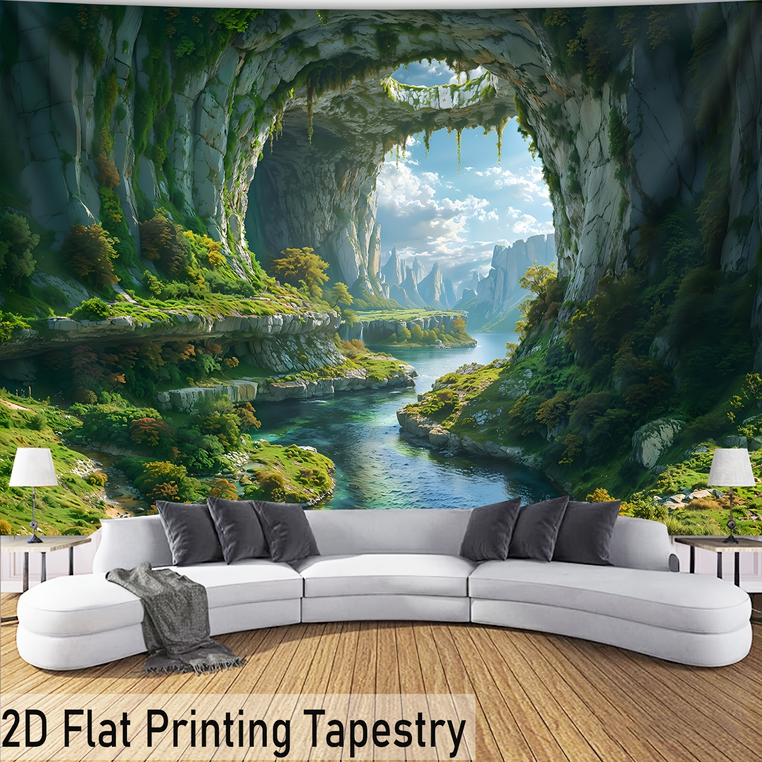 TEMU 2d Flat, [ 2d Flat Printing]1pcs- Ultra Large Size- Vibrant Cave Sky Tapestry Landscape Photo Huge Digital Printing Tapestry, Aesthetic