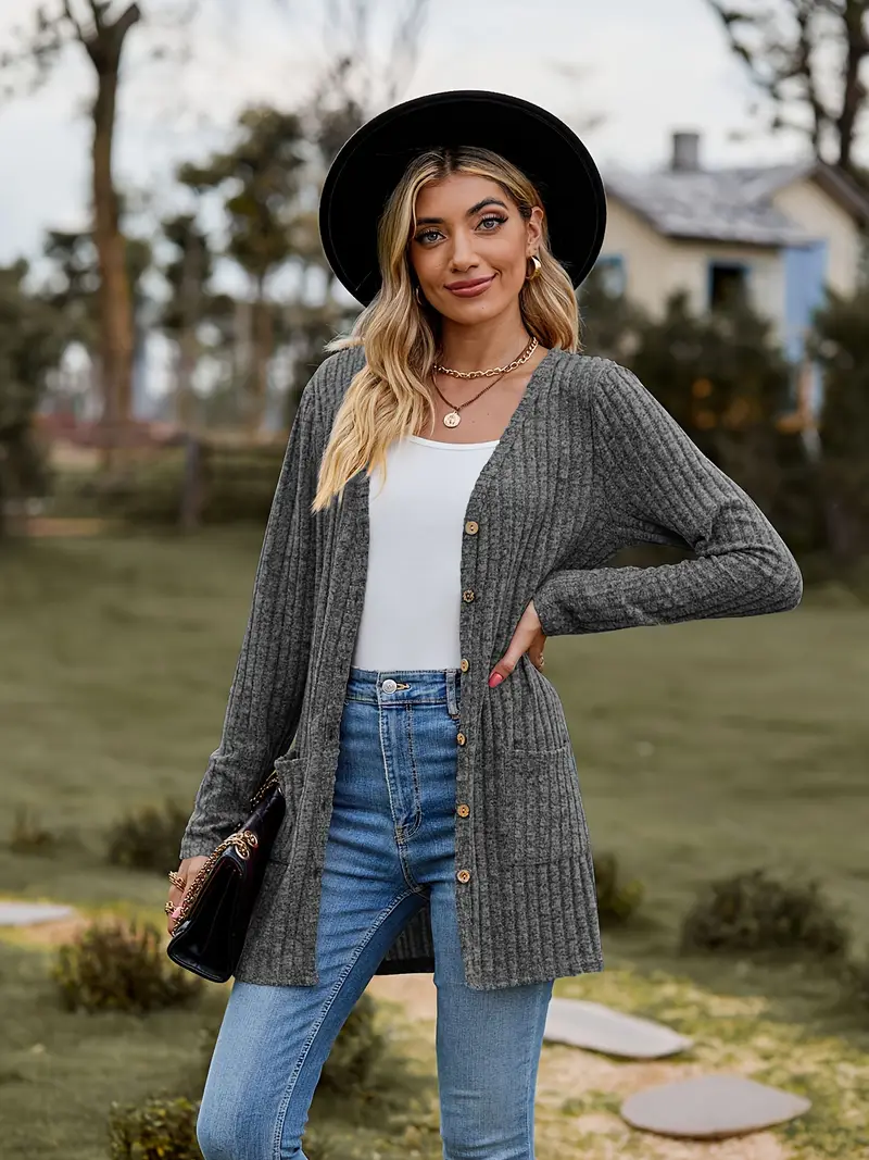 Casual Street Solid Color Buttons V Neck Cardigans Casual Street Solid Color Buttons V Neck Cardigans