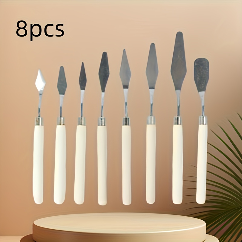 Image of 8-piece Ceramic & Pottery Tools Set - Wood Handle Uncharged Metal Spatula Palette Knives For Sculpting And Painting