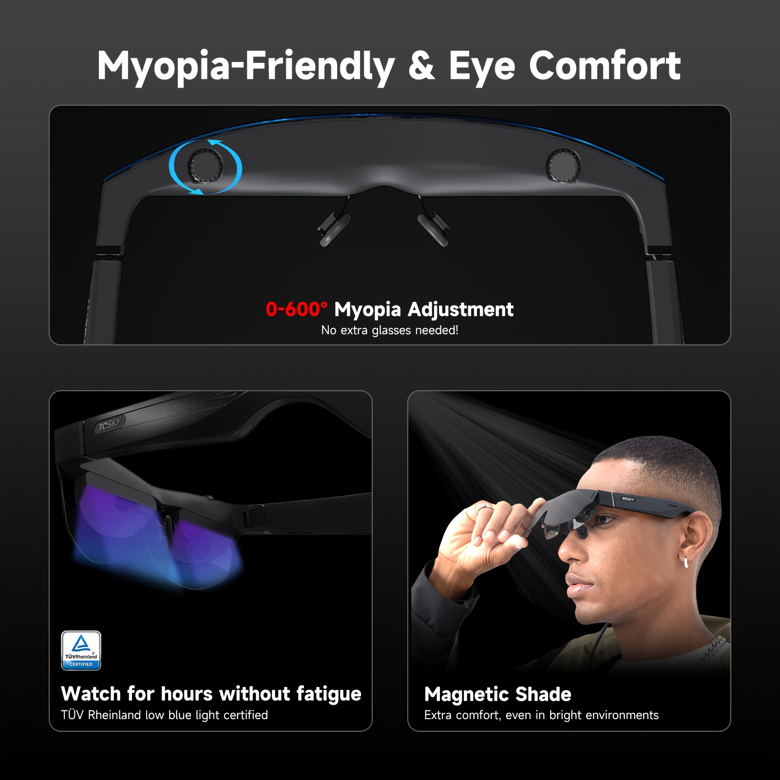  t1 smart ar glasses with 150 hd portable video glasses with wireless audio call usb powered wireless adjustable eyewear for travel home theater compatible with smartphones tablets Product details 0