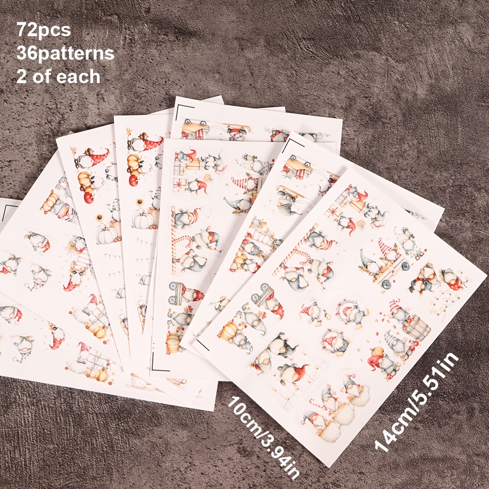TEMU 72pcs Christmas Themed Self-adhesive Stickers With Quirky Gnome, Farm Christmas Patterns, Suitable For Christmas Theme, Sticker Pack, Hand Craft