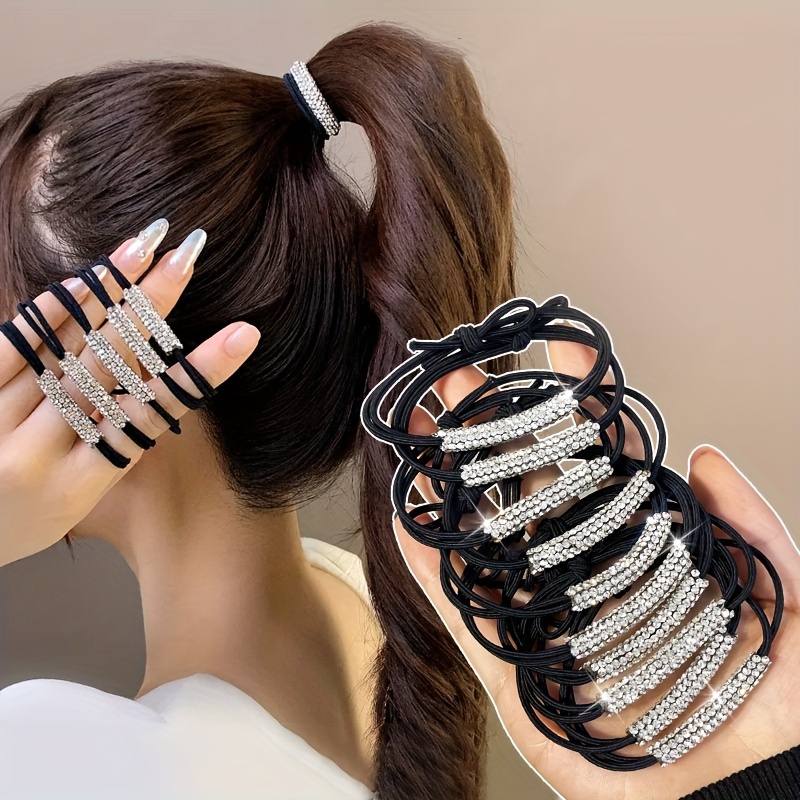 

10pcs Sparkling Hair Ties - Seamless, Ponytail Holders For Women & Girls, Simple Solid Color