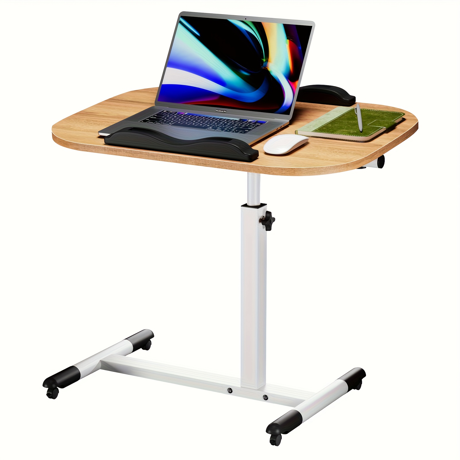 TEMU Height-adjustable Standing Desk With Wheels - Heavy-duty Metal Construction, Foldable Mobile Side Table, Space-saving Design, 61-95cm Height