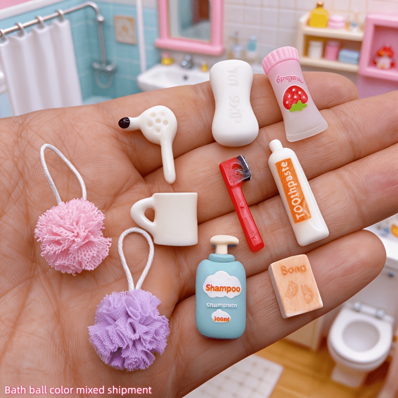 TEMU 10pcs Miniature Realistic Accessory , 1:12 Scale Miniature Bathroom Scene Diy Decoration, Suitable For Dollhouse Decor, Adult Micro-landscape
