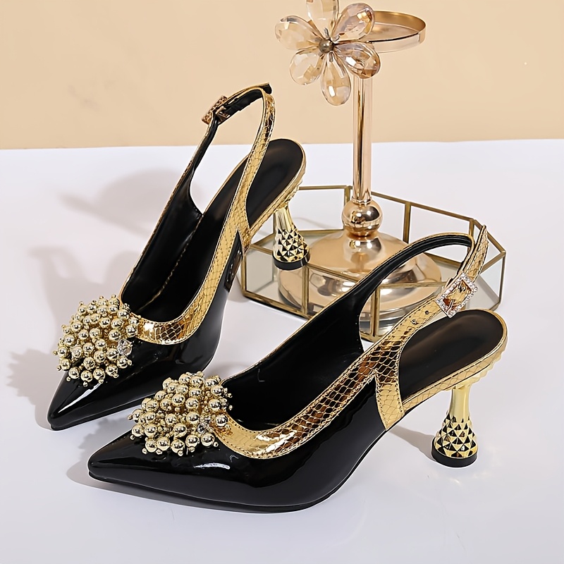 TEMU Women's Fashion Sandals, Stylish Women's Sandals, High Heel Sandals With Pointed Toe, New Summer Versatile Shallow Mouth Design With Bow, Color-