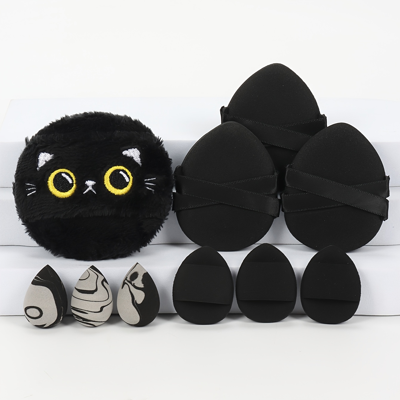 TEMU Set de 10 borlas sueltas bordadas para maquillaje, utilizadas para aplicar polvos sueltos ligeramente en el rostro para un de fijación. Pueden