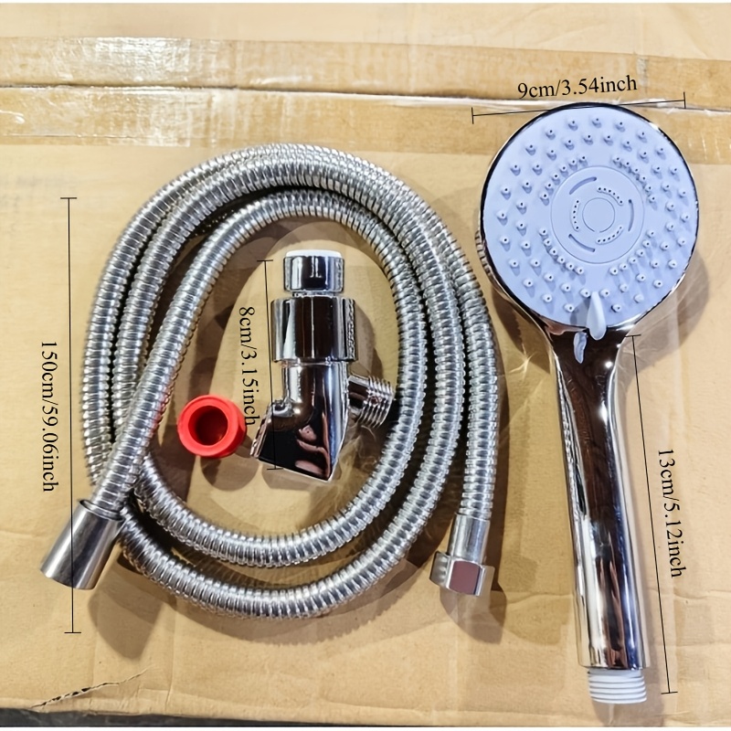 TEMU Handheld High-pressure Shower - Includes Bracket + High-quality Hose + 2pcs Of Thread Seal Tape, With 5 Modes: Mode, Mode, Mode, Mixed Mode 1,