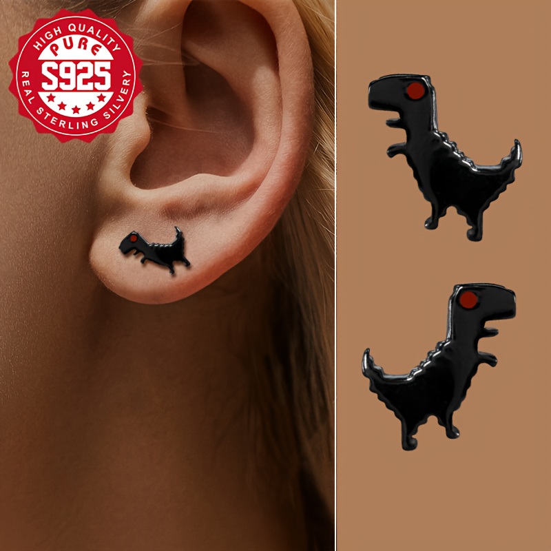 3D Dinosaur Stud Earrings - Cute Alloy Statement Earrings For Women, Birthday Gift, One Size (Green) - View #7