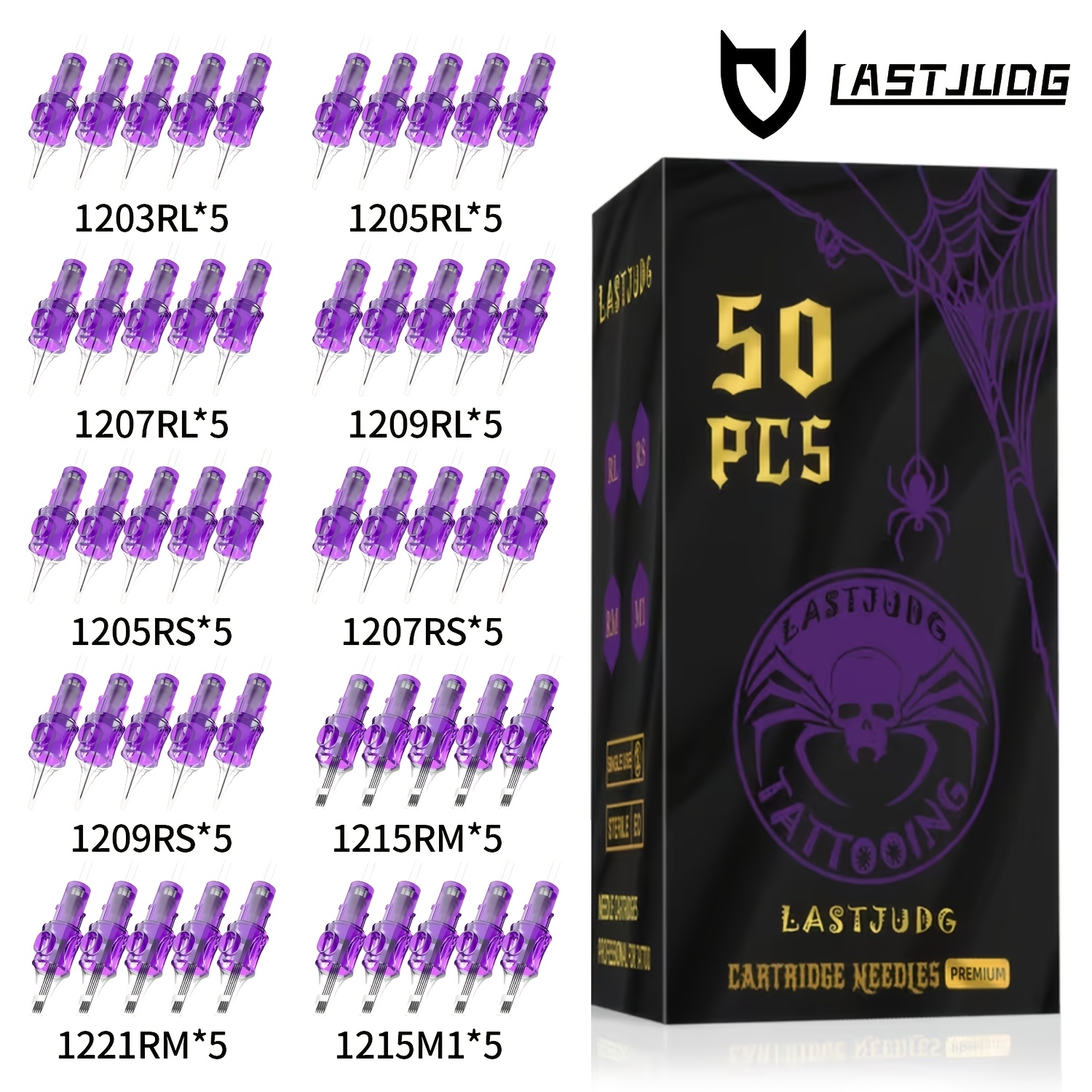 50pcs Of Assorted Disposable Tattoo Needles, Including Round Liner Cartridges, For Tattooing Supplies