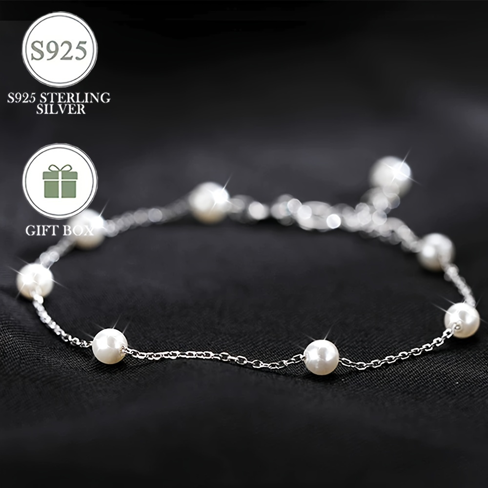 

Sterling 925 Silver Shell Pearl Decor Bracelet With Gift Box Elegant Simple Style Delicate Female Gift