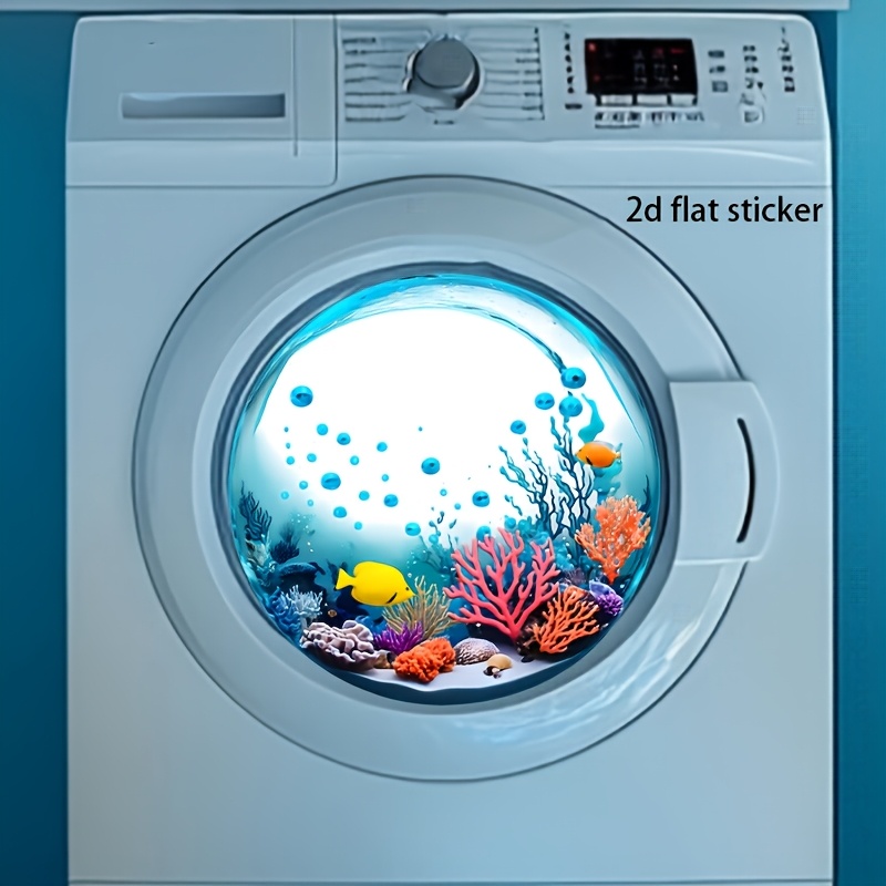 Image of 1pc Aquarium School Creative Decorative Sticker, Pvc Material, Balcony Washing Machine Background Decoration Sticker, Adds A Of Color To Monotonous Appliances