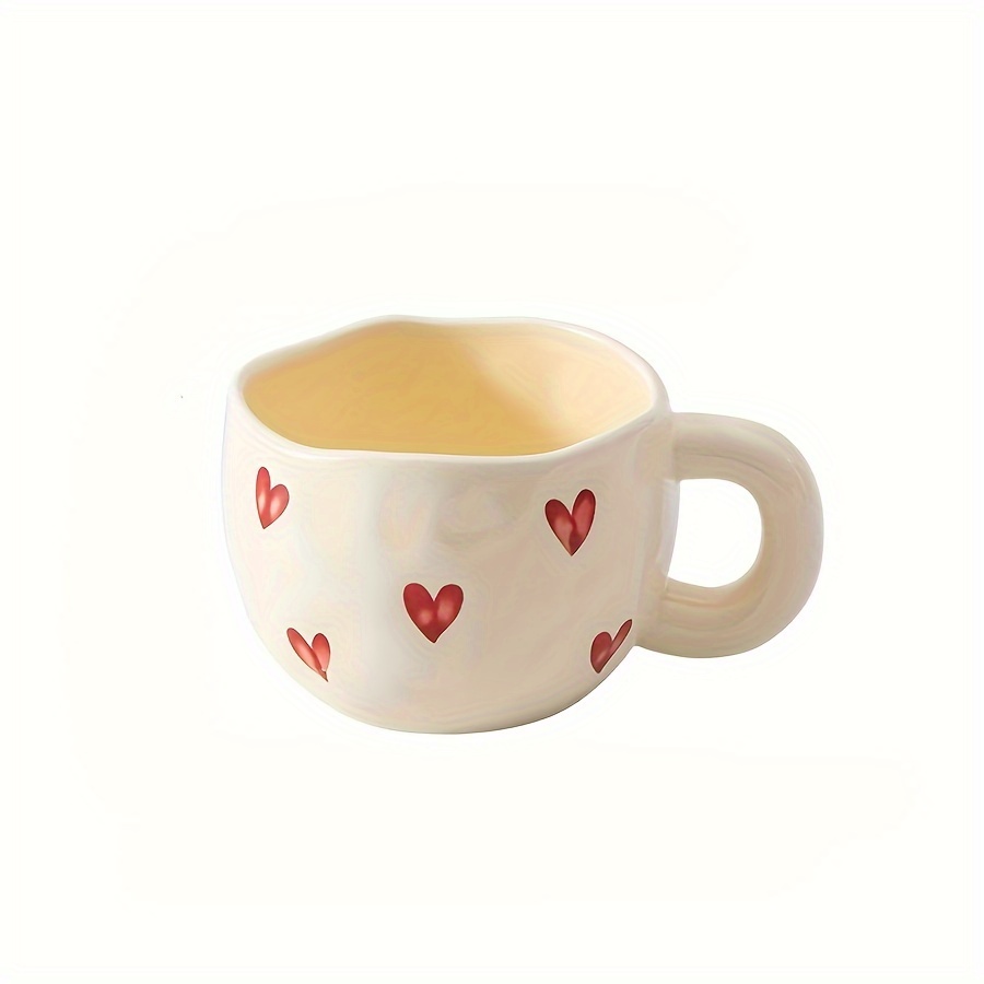 Image of 1pc, Ceramic Hand-pinched Heart Cup, Princess-style Valentine's Day Cute Coffee Cup, Exquisite Heart Pattern Floral Tea Cup, Suitable For Office And Home, For A One, 7.4oz/220ml