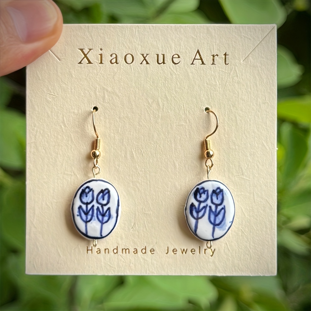 Ceramic Tulip Pattern Earrings, Handmade Elegance