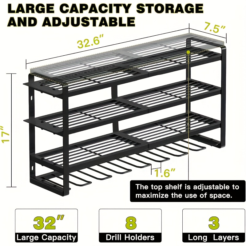 Wall-Mounted Electric Tool Organizer, 4-Tier Wireless Tool Storage with 8 Drill Bit Holders, Practical Garage Rack, Gift for Men, Boyfriends, Husbands, and Partners - Valentine's Day Gifts, Storage Racks 19 Wall-Mounted Electric Tool Organizer, 4-Tier Wireless Tool Storage with 8 Drill Bit Holders, Practical Garage Rack, Gift for Men, Boyfriends, Husbands, and Partners - Valentine's Day Gifts, Storage Racks