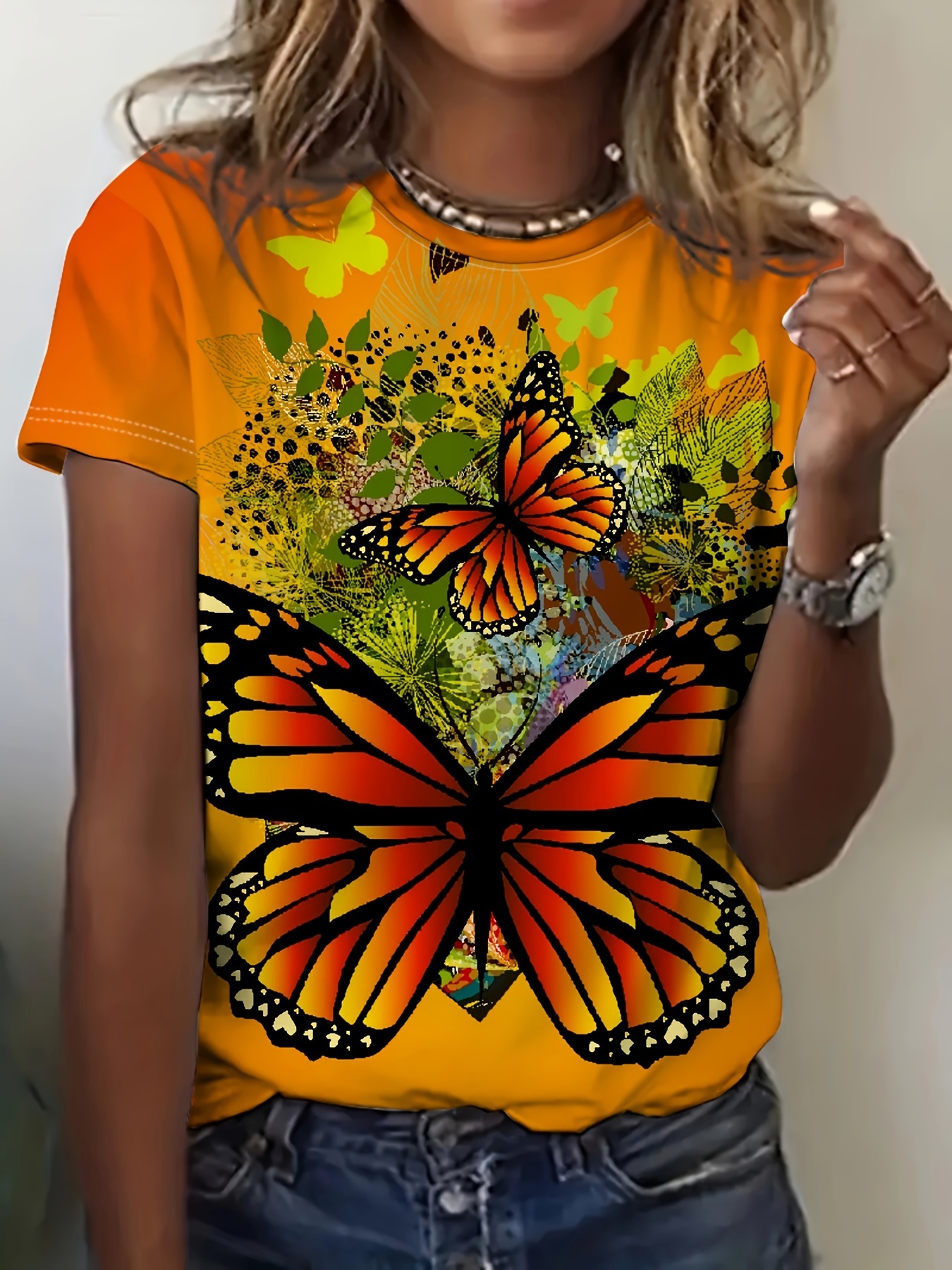 2DXuixsh Shirts for Women Tall Women Fashion Reflective Butterfly Print  Short Sleeved T Shirt Crop Top Plain Long Sleeve Shirt Womens Tops T Shirts