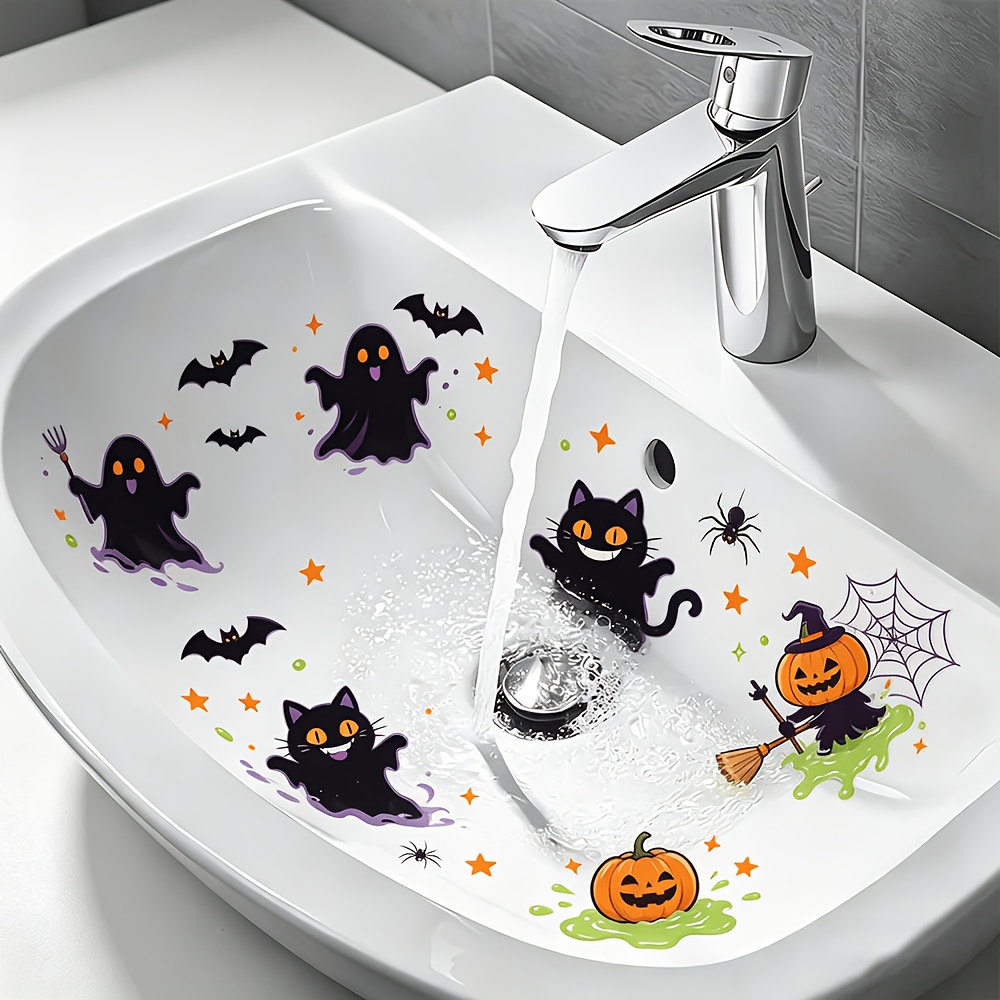 TEMU Adesivo da parete per lavello di Halloween, 1 pz, adesivo rimovibile e impermeabile per lavandino del bagno, adesivo autoadesivo per lavabo e