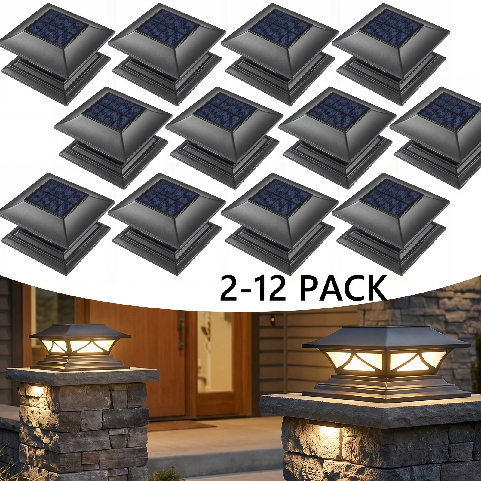 2/4/6/8/12 Pack Solar Post Cap Lights With 2 Color  , Waterproof Outdoor Post Lights Fit 4x4 5x5 6x6 Wood/Vinyl Posts, Solar Deck Lights For Garden, Patio, Porch, Fence, IP44 Waterproof, 1000LM