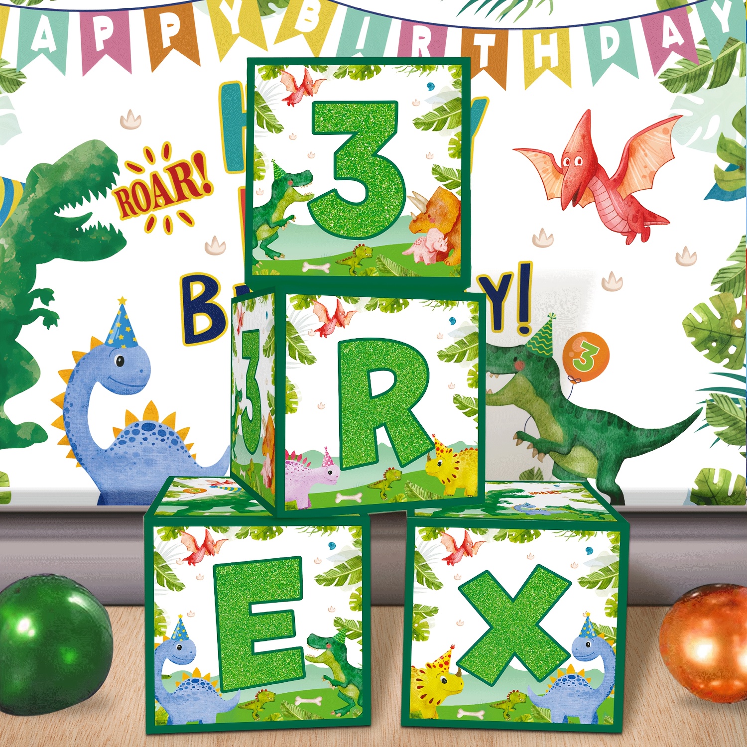 

4pcs Dinosaur-themed Birthday Party Decorations Set, With Jungle Animal Accents For Gender Reveal, Home, Living Room, Outdoor Celebrations, , Celebration Party Activities