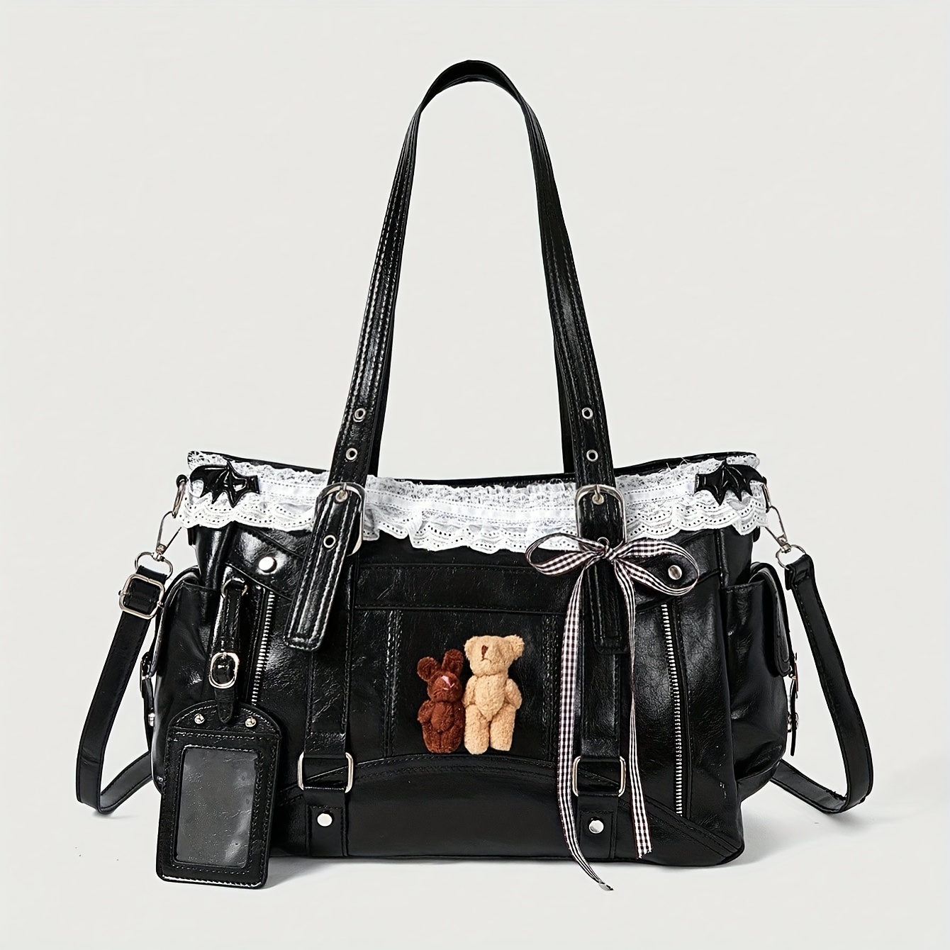Image of Sweet And Large Capacity Tote Bag, New Handbag, Simple Y2k Shoulder Bag, Black Pu Women'