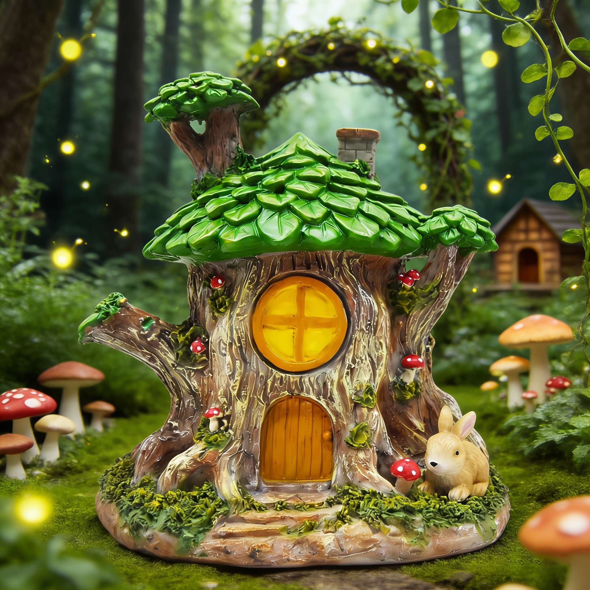 E-shop Feenhaus Ornament für Deko mit Hasenpilz, Märchenstil, Outdoor Rasen, Hof, Mikrolandschaft, Landschaftsornamente