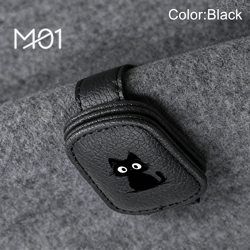 TEMU 1pc Durable Faux Leather -one Car Eyeglass Clip With Black Cat Pattern Magnetic Sunglasses Holder Card Storage Installation Versatile Accessory