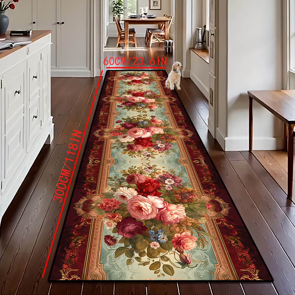 Image of The Retro-style Floral Of The Luxurious Velvet Carpet Features Beautiful And Exquisite Edging, Suitable For Corridors And In Hotels, , And Banquet . Machine Washable And Ideal For Decoration