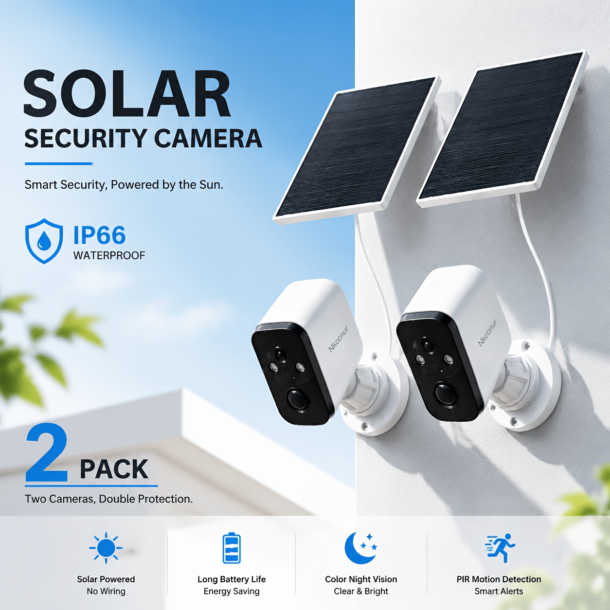 TEMU 1/2pcs Solar Security Camera Outdoor 480p, Wireless Wifi Camera With Solar Panel, Ip66, Pir Motion Detection, Night Vision, Battery Powered Home