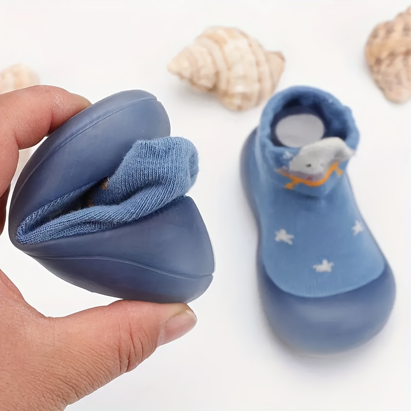 Adorable Cartoon Animal Slip-On Baby Sock Shoes - Cozy, Non-Slip Rubber Sole Walking Shoes for Newborns & Toddlers - Soft Fabric, All-Season Comfort in Blue, Yellow, Pink, & Brown, Toddler Shoes
