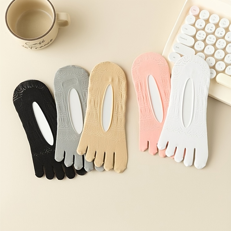 E-shop 5er-Pack Damen-Liner-Socken, rutschfeste Boat Socks, rutschfest , Fünf-Zehen-Socken, dünner Sommerstil für den , modische getrennte Zehen