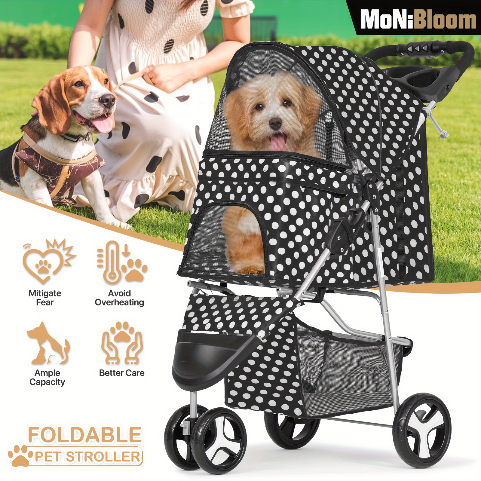 

3 Wheels Pet Dog Cat Stroller For Small Medium Dogs Cats, Foldable Jogger Stroller W/storage Basket And Cup Holder