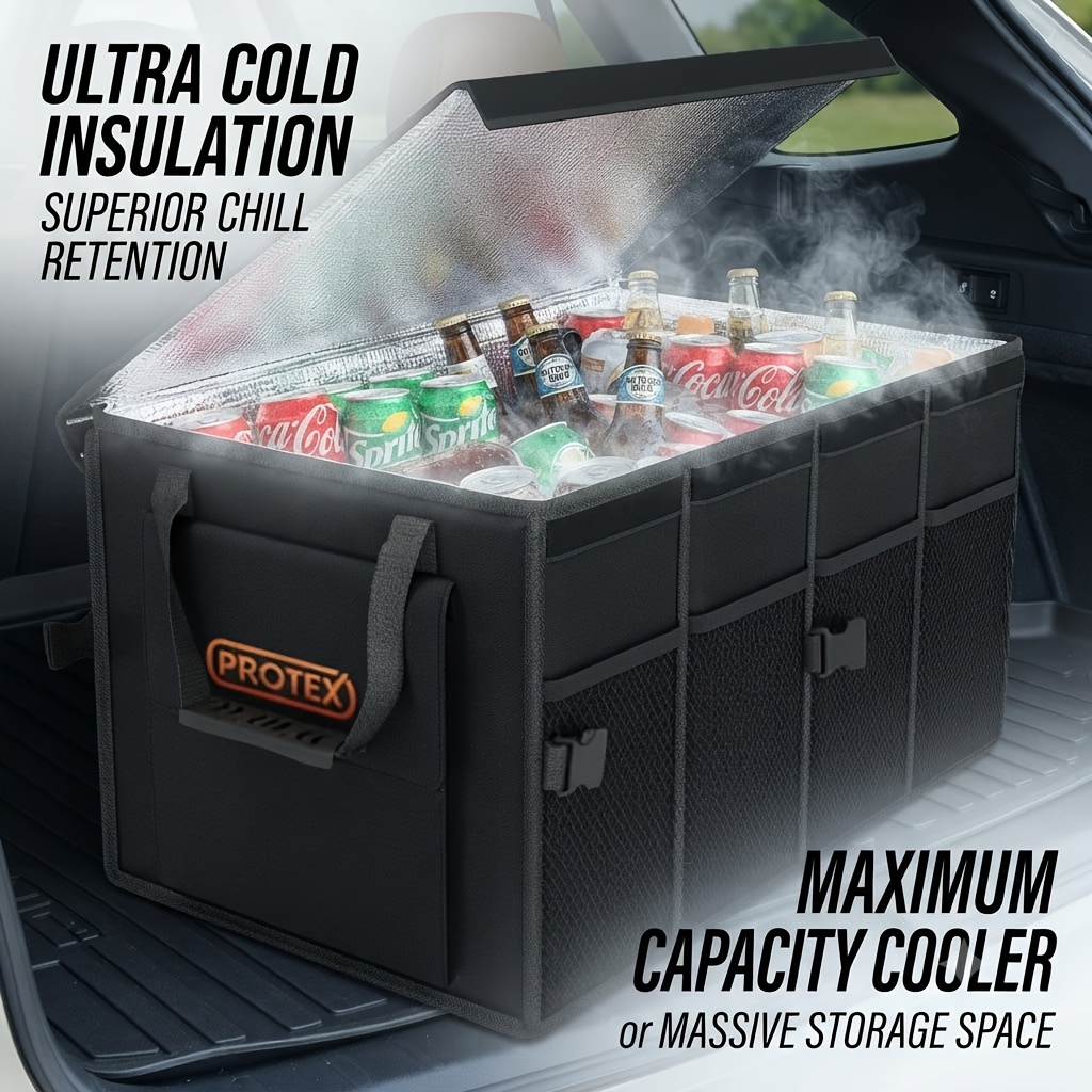 Multifunctional Car Trunk Ice Pack (70 ) - Foldable With Lid, Cold And Heat Insulation, Large Capacity Organizer - Black Gray