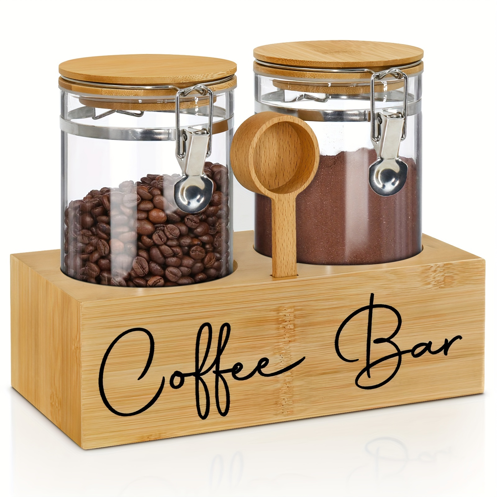 

Glass Coffee Canister With Scoop, Coffee Bean Storage With 2x48oz Airtight Glass Jars, Coffee Storage Container With Shelf And Lids Scoop, Kitchen Food...