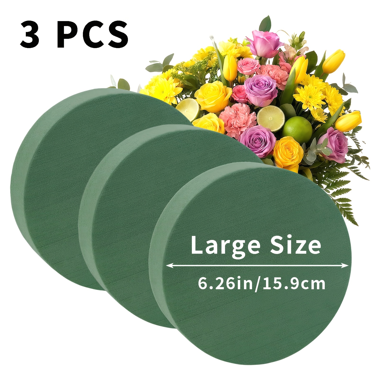 TEMU 3 Sets de Grande Mousse Florale Cylindrique Verte (6.2 X 6.2 X 1.6In), Blocs de Mousse Haute Premium, Convient aux Fleuristes, Cérémonies de