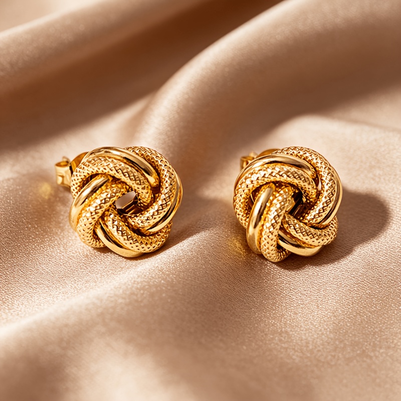 TEMU Pendientes Dorados, Pendientes Geométricos de Acero Inoxidable, Pendientes Nudo Dorado, Pendientes Geométricos Grandes, Pendientes de y Verano