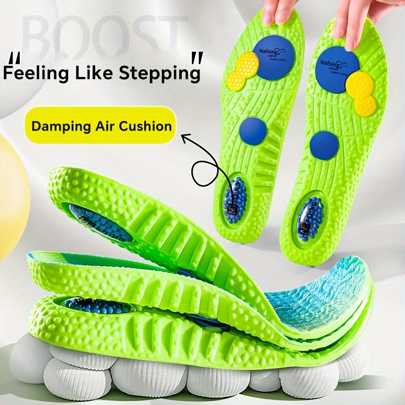 1 par de plantillas deportivas de PU para zapatos con cojín de aire en la suela, soporte para el arco, antideslizantes, amortiguadoras, ideales para deportes, correr y viajar