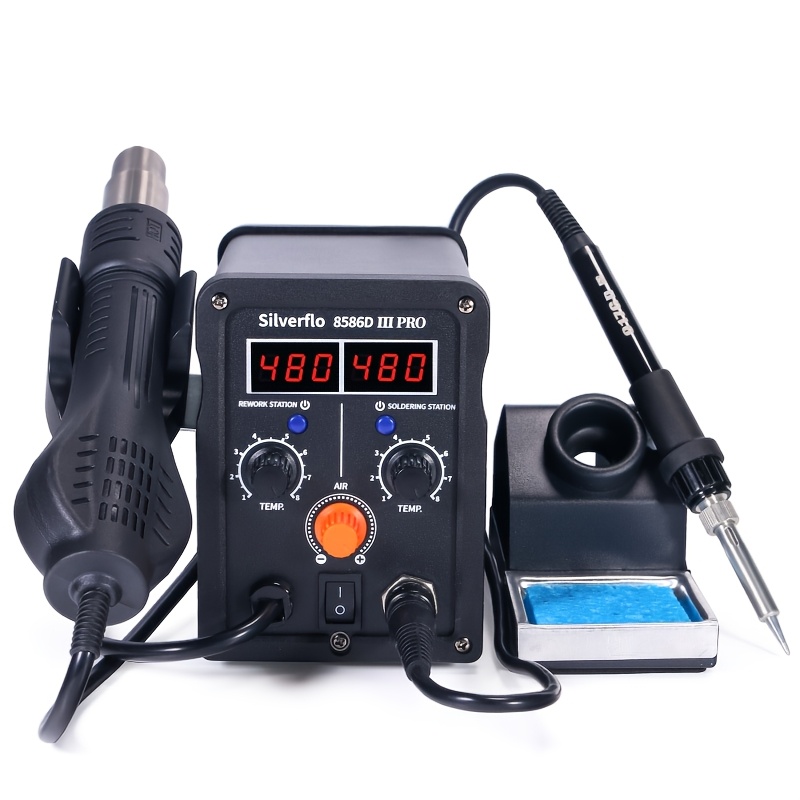 TEMU 8586d Soldering Station 2in 1 Hot Air Gun Solder Station With Display, 10-minute For Smd Rework