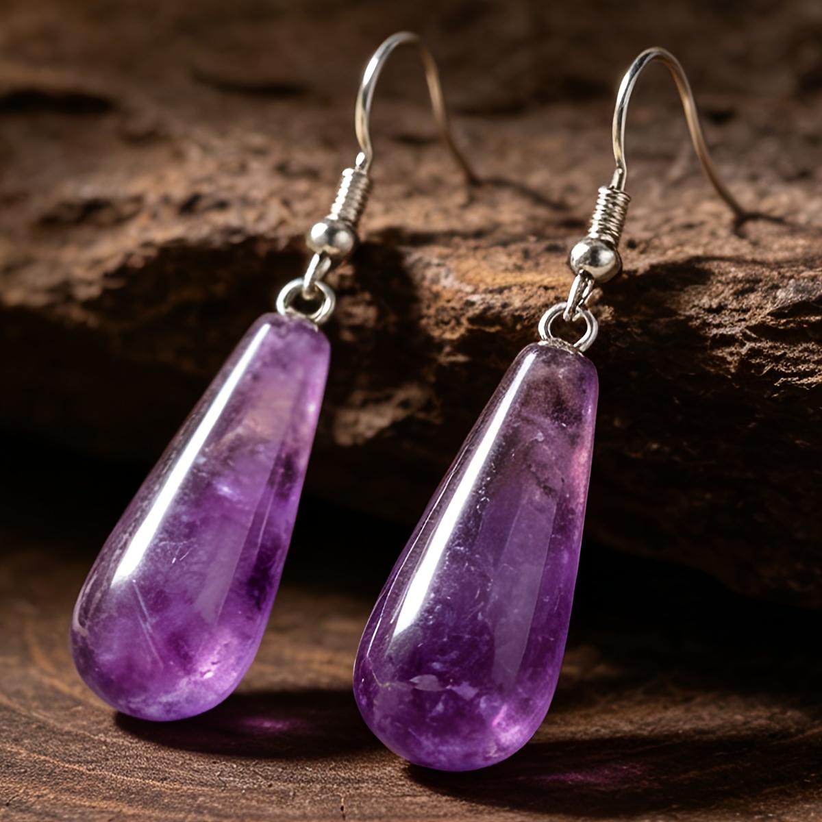 TEMU 1 Paire de Boucles d'Oreilles Pendantes Améthyste, Boucles d'Oreilles Bohèmes Rétro Tendance pour Hommes et Femmes, Adaptées à Toute Occasion,