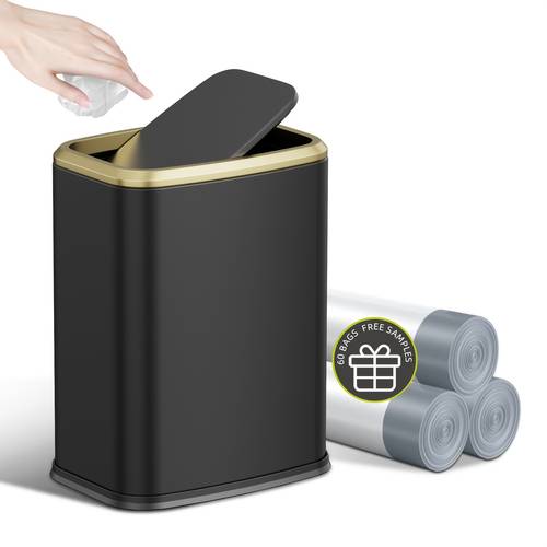 2.1 Gallon Bathroom Trash Can with Swing Lid And Removable Inner Bucket, Rectangular Stainless Steel Toilet Wastebasket, Odor-Sealing, Fingerprint Resistant Garbage Bin, with Bags, for Bathroom, RV, Bedroom, Laundry Room, Home Office