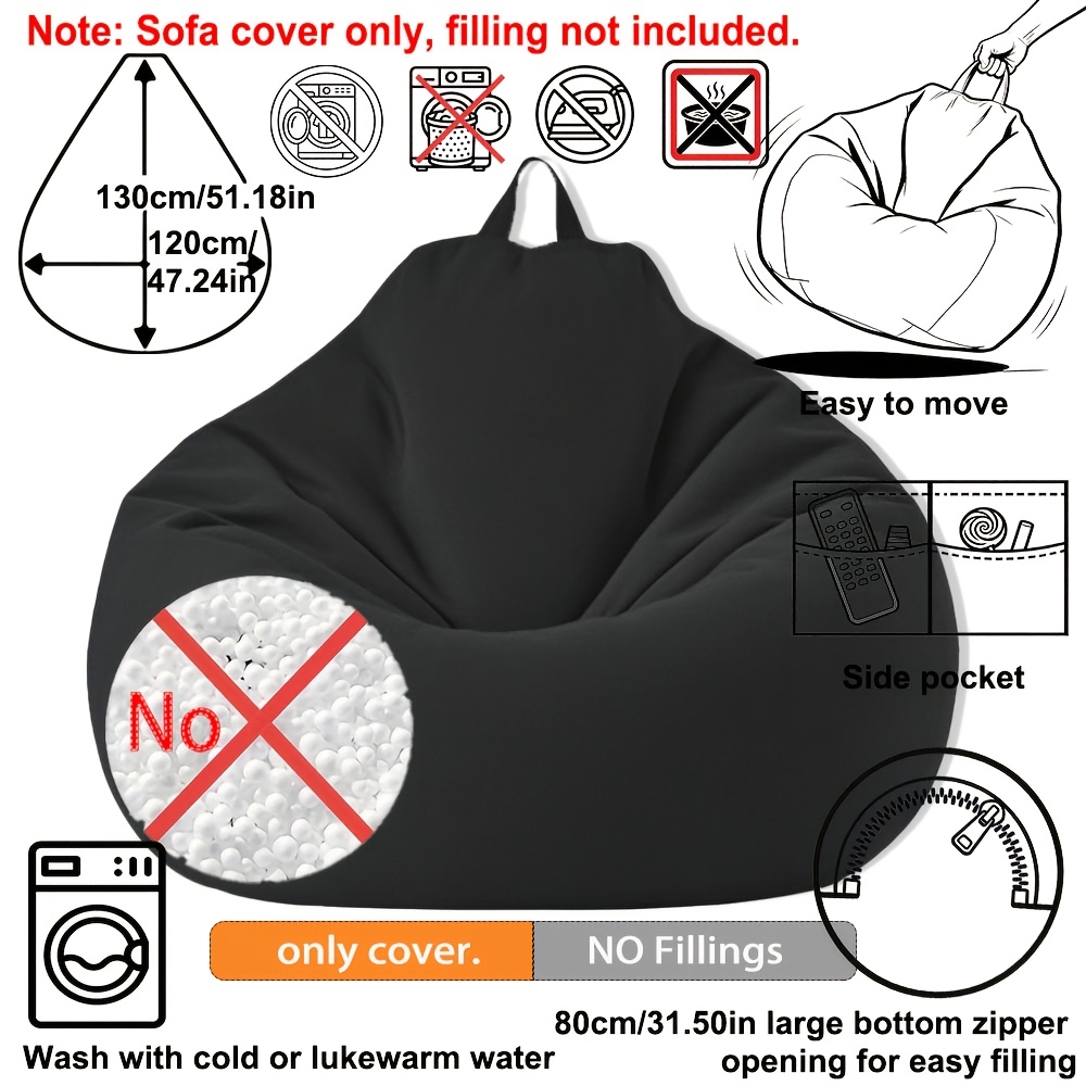 TEMU Grande para Puff de Exterior (Sin Relleno), Cremallera Inferior Grande para Recargar Fácilmente, Asiento Duradero de Poliéster para Patio con