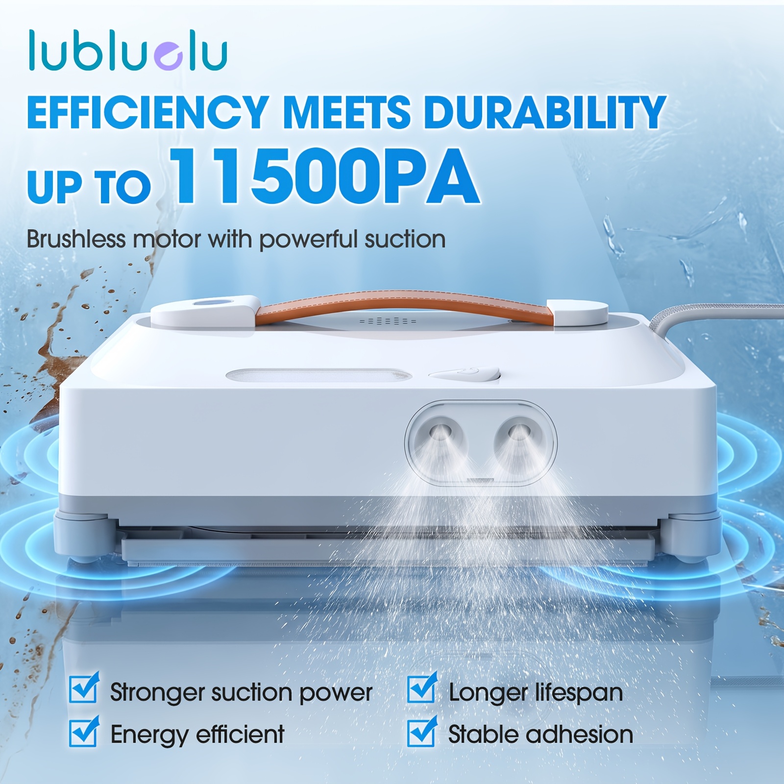TEMU Lubluelu New 11.5kpa Window Cleaning Robot, -to-edge Cleaning And Route Planning, 4 Water Nozzles Washable And Reusable 8-level Safety System,