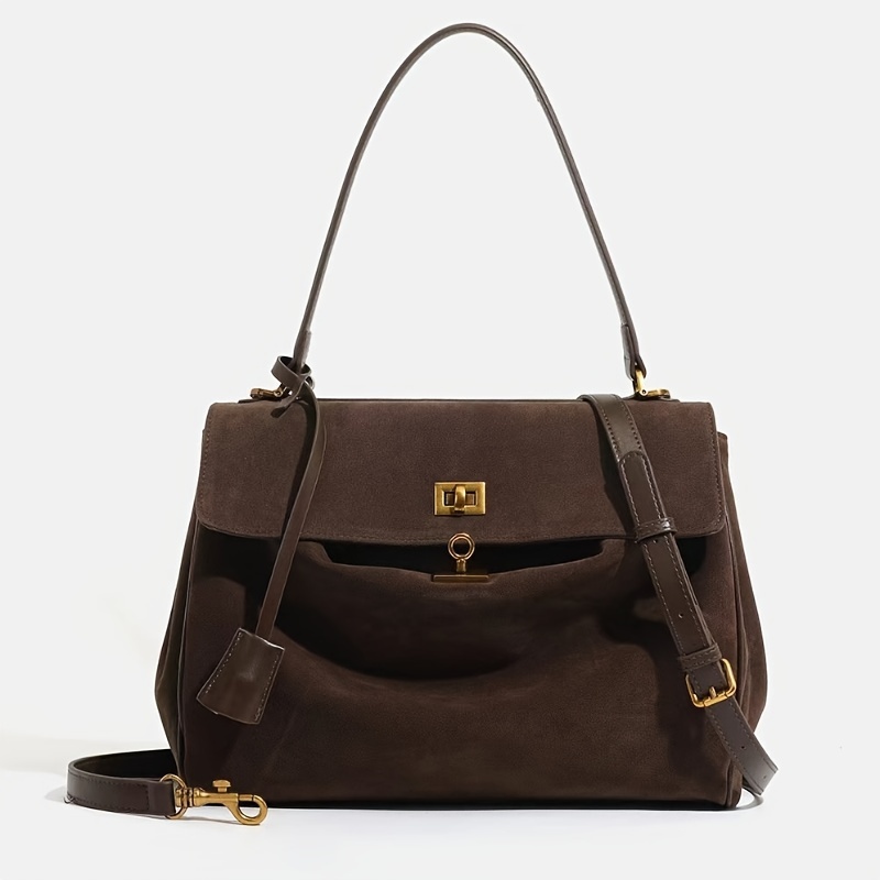 

Sac à épaule de mode féminine LK24132, Collection Automne/Hiver 2024 , Grande , Suede synthétique, uni, Doublure en polyester, Fermeture à boucle dorée, Bordé de huile