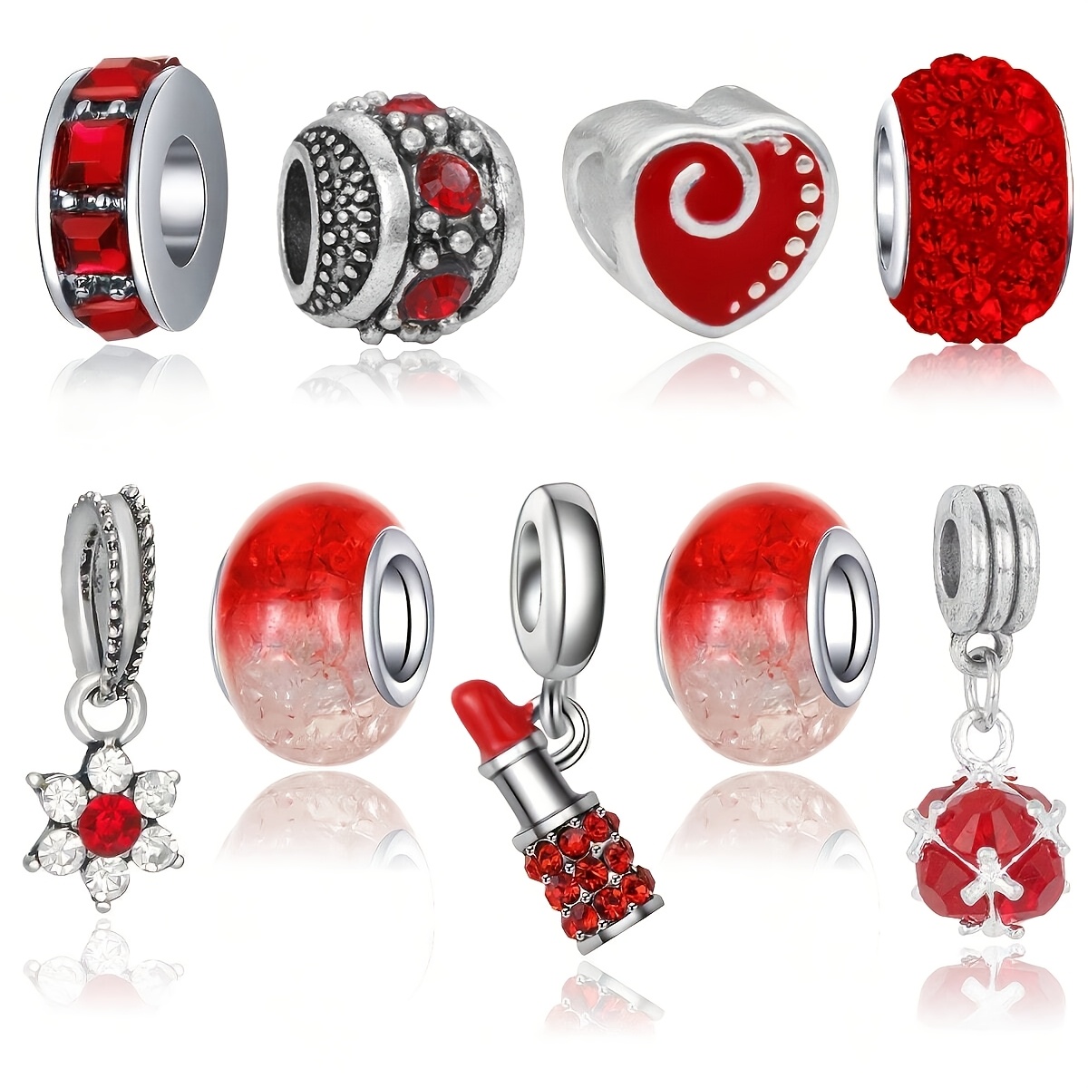 TEMU 9pcs Valentine's Day Series Bead Set, Stylish , Flower Pendant Round Bead Pendant, Bracelet And Necklace Additions