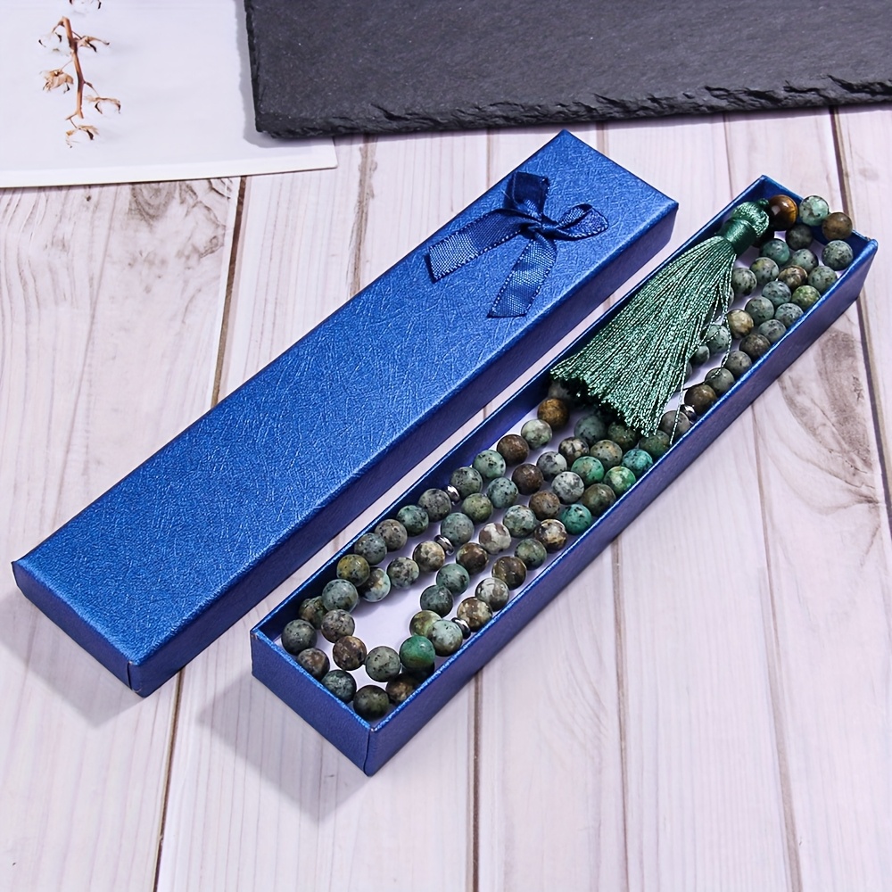 TEMU A Necklace Made Of 99 Multicolored 8mm Stones With Green Tassels, Suitable For Beads And Perfect For Wearing During Ramadan