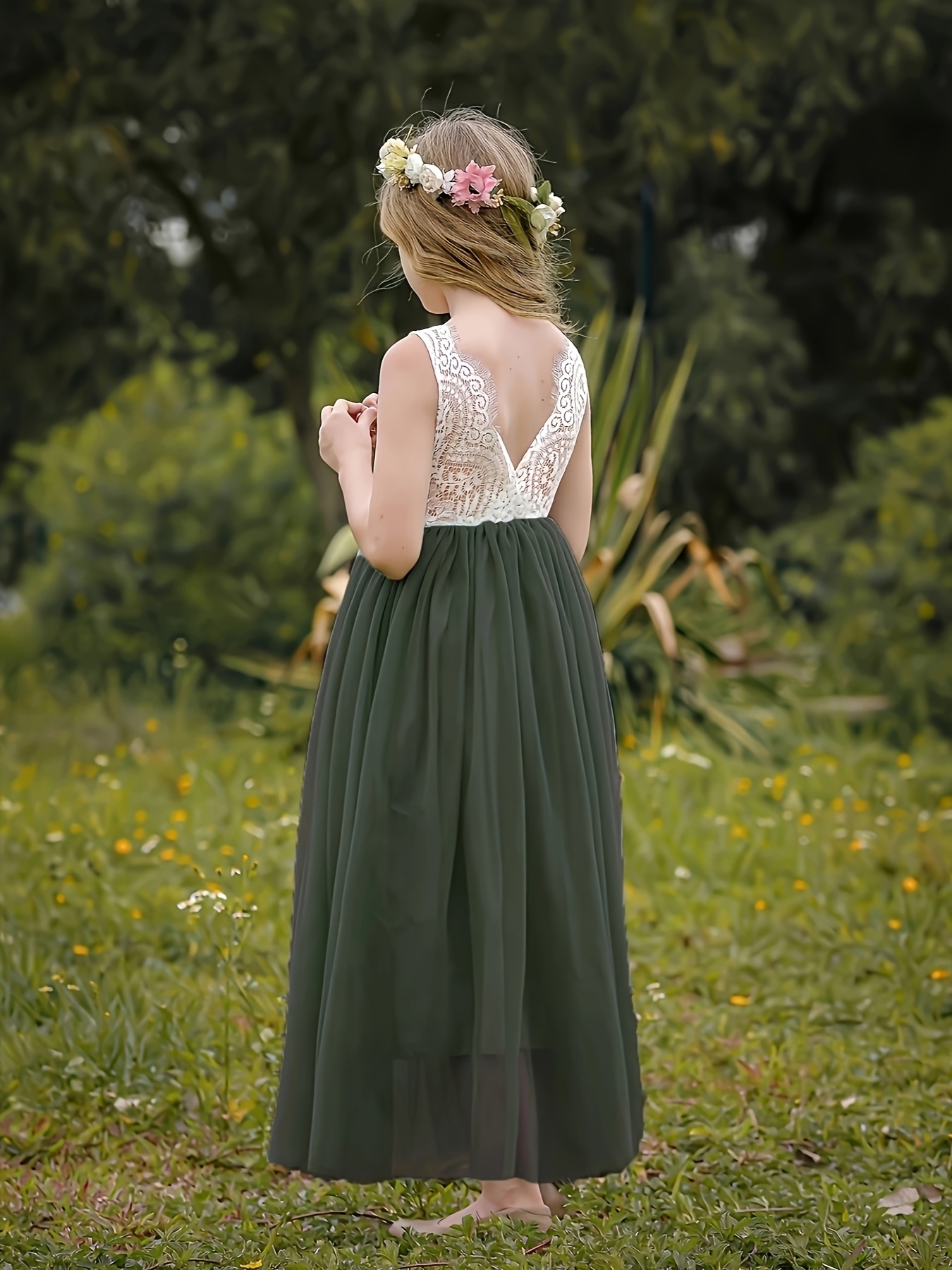 Party Dresses Meadow Bridesmaid Dress Girls' Sleeveless Lace Veil Dress  Summer Party Tent Fit, Polyester, Long Length, Floral Detail Weddings C