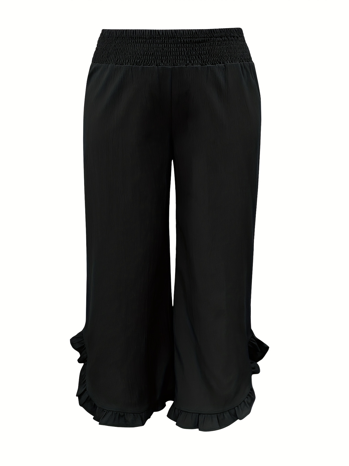 plus size autumn and winter large size womens trousers black elasticized waistband inverted v shape leg design versatile casual vacation pants for plus size women details 2