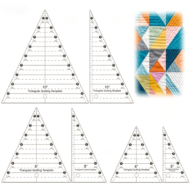 TEMU 6pcs Multi-functional Transparent Pet Material Ruler Set, Triangular Manual Cutting Tools, Suitable For Sewing And Craft Making, As Fabric