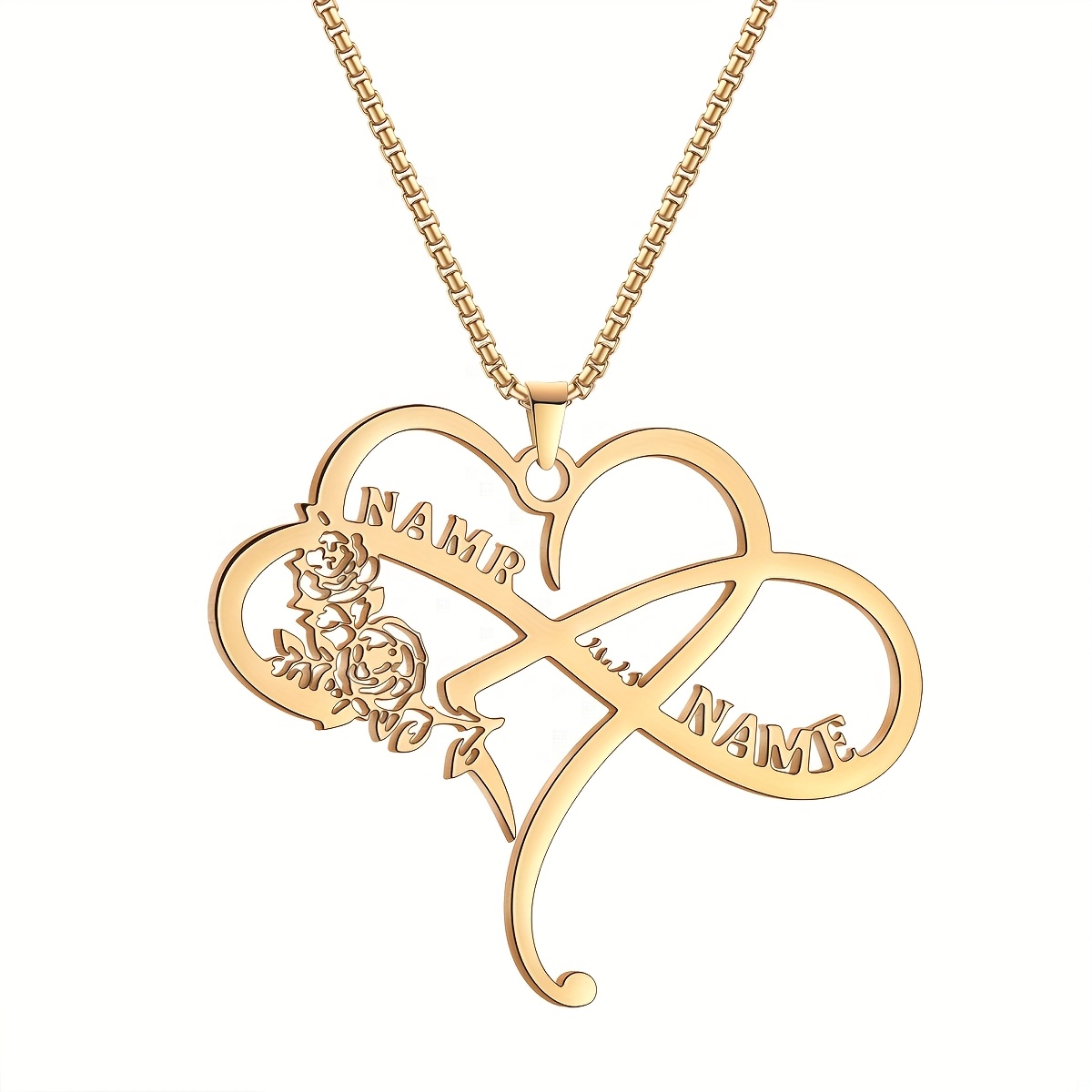 TEMU Collar personalizado con dos , diseño de flor exquisito, de infinitud moderno con colgante de , joyería personalizada de acero inoxidable 304,